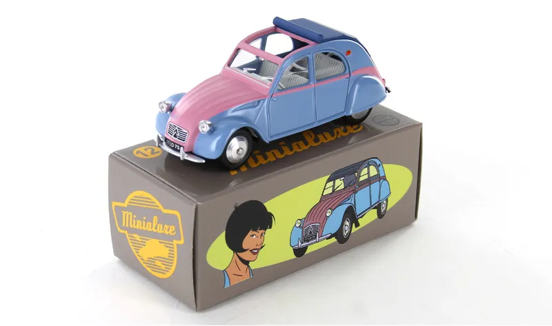 [P12] 1:43 CITROËN 2 CV ROSE ET BLEU CAPOTE OUVERTE